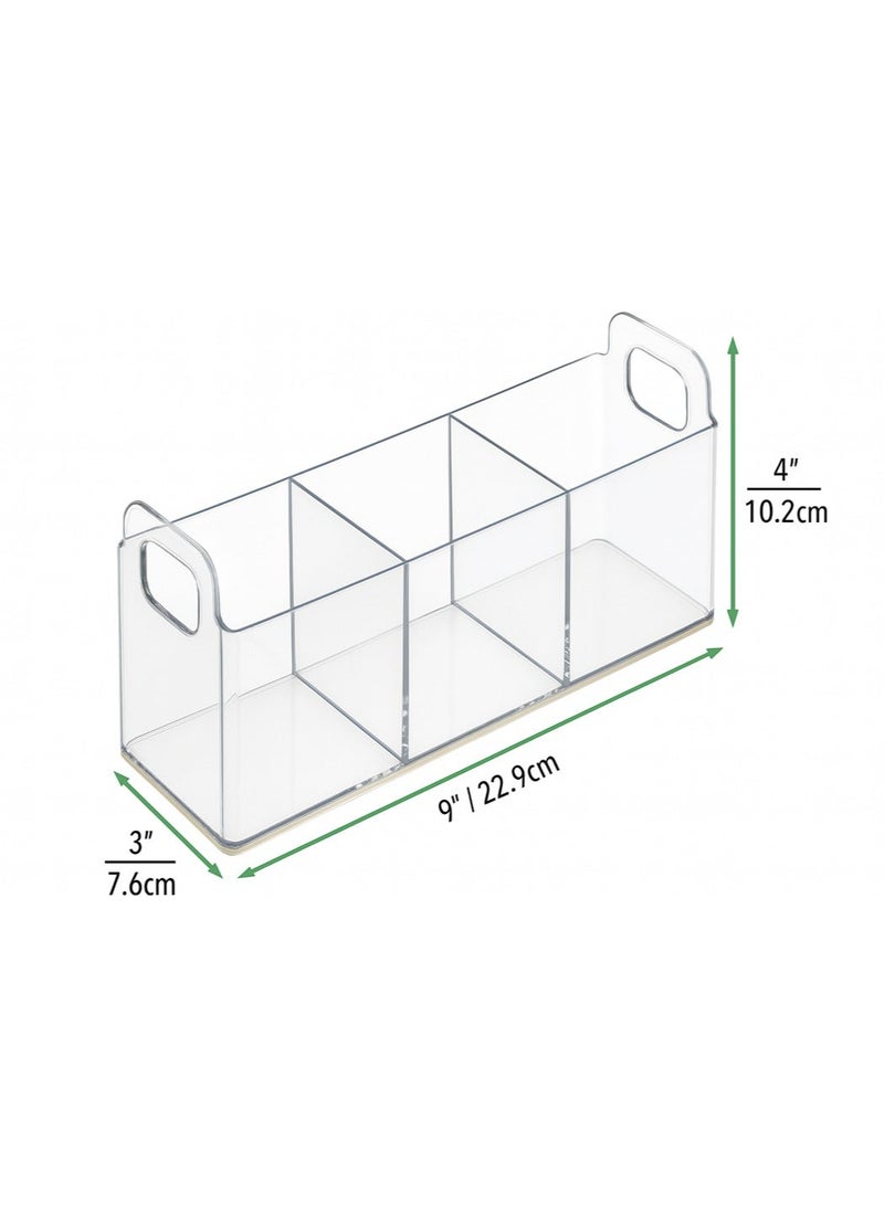 رسالم الخليج قطعتان من صندوق تخزين شفاف من الأكريليك بسماكة 4 مم و3 حجرات مع مقابض – مُنظِّم متعدد الاستخدامات للمطبخ والحمّام والمكتب ومنضدة التجميل (9 × 3 × 4 بوصات). - Image 3